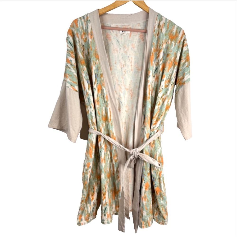 Pact Staycation Robe Organic Cotton Sustainable Kimono Short M/L Pockets Cottage